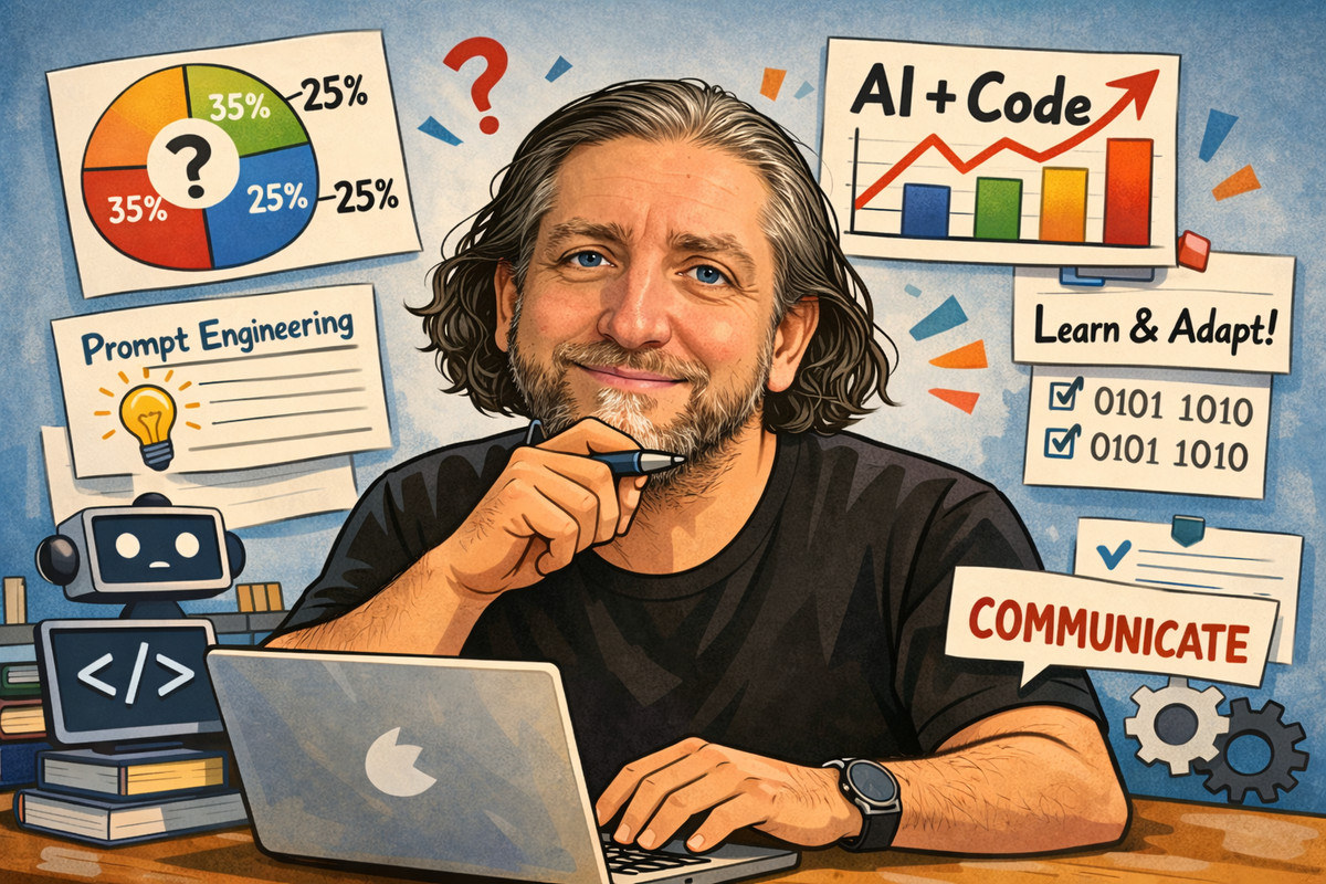 Smiling man reinforcing the idea that Communication is the key to Adapting to the Age of AI