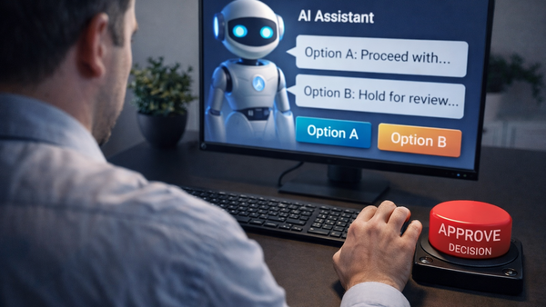 Human reviewing AI recommendations before approving a decision.