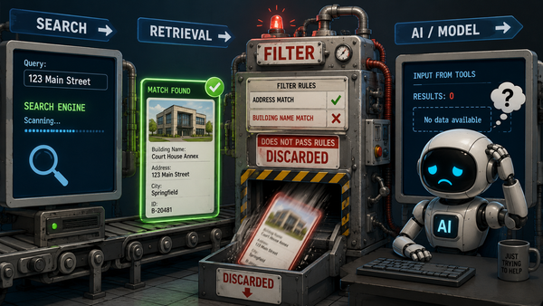 AI retrieval pipeline discards a valid building match before it reaches the model.