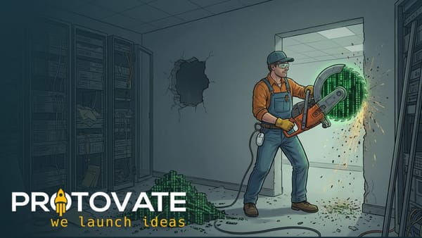 Worker cuts through a server room wall with a power saw, exposing digital code and illustrating the security risks of rogue IT and unauthorized AI tools.